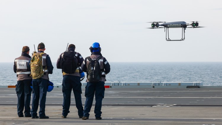 A fleet of all-electric Malloy Aeronautics T-150 uncrewed quadcopters will transport supplies between UK Carrier Strike Group ships when it deploys to the Indo-Pacific.
