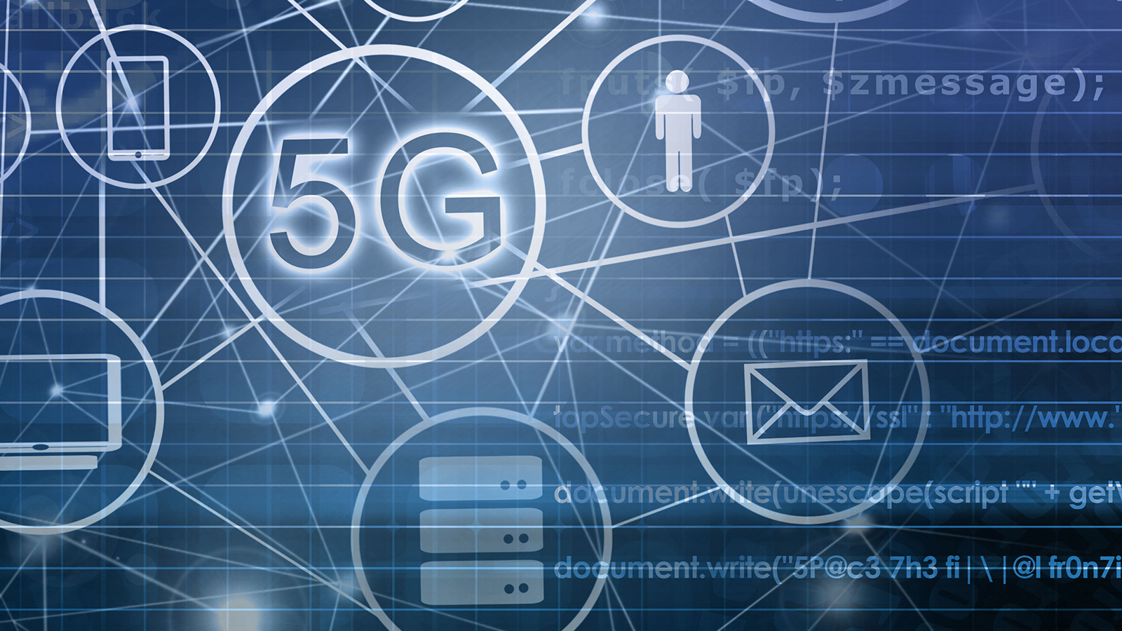 An infographic interconnecting communications technologies to suggest the LEXI software’s ability to find, organize, and process intelligence for analysts.
