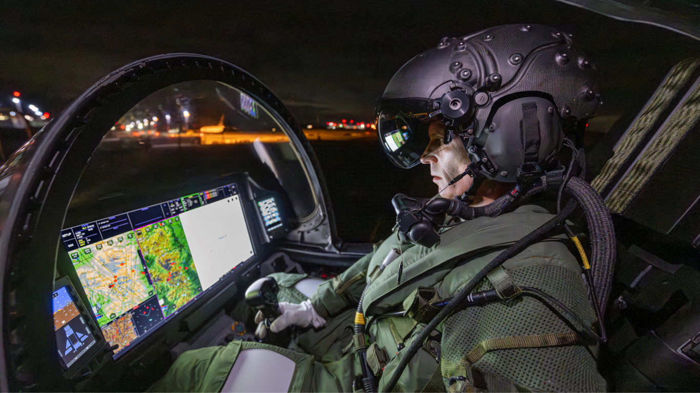 A pilot in a Eurofighter Typhoon in a Striker II helmet