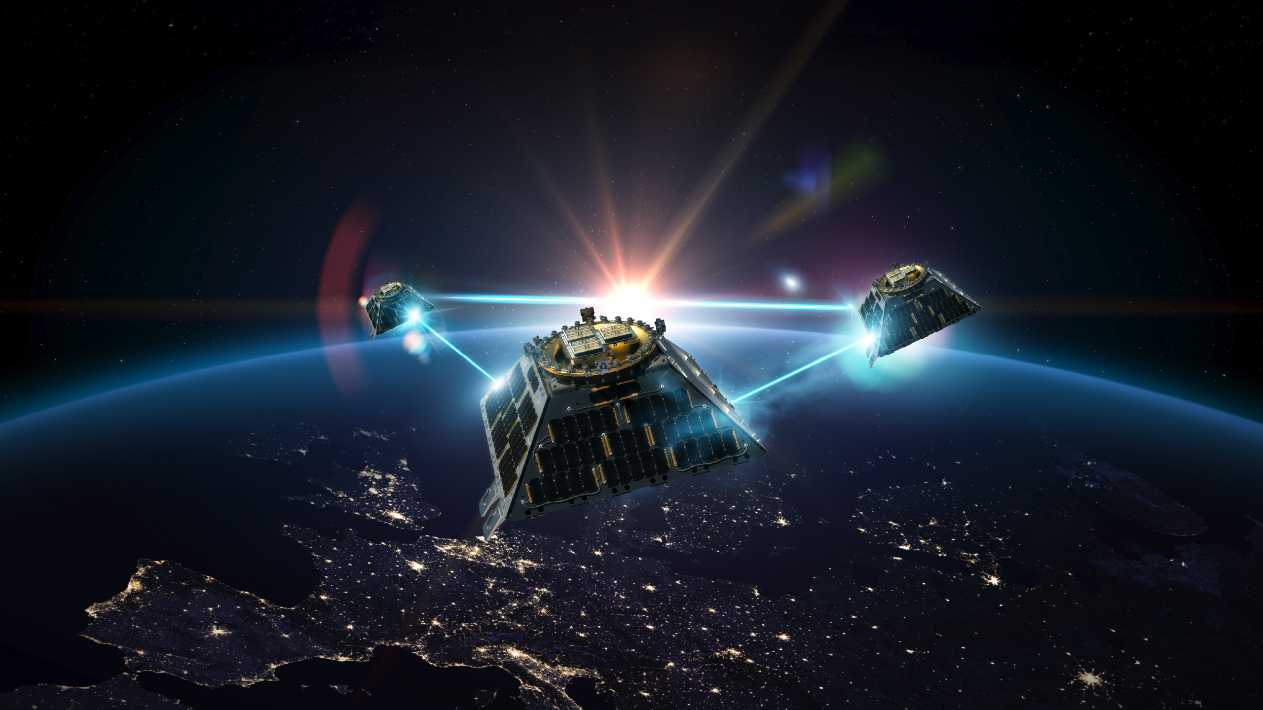 Azalea satellite cluster travelling through space above Earth