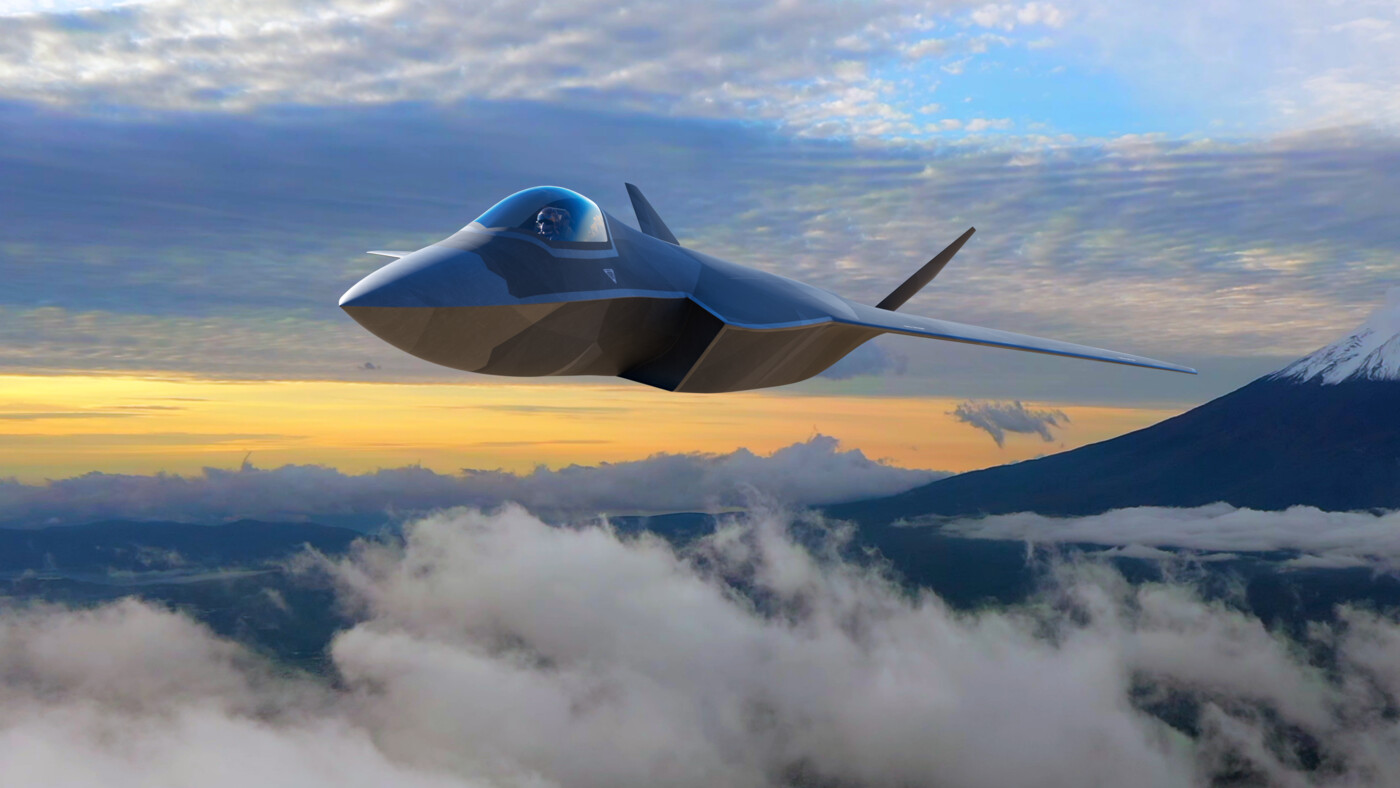 CGI image of how the GCAP aircraft could look near Mount Fuji, Japan