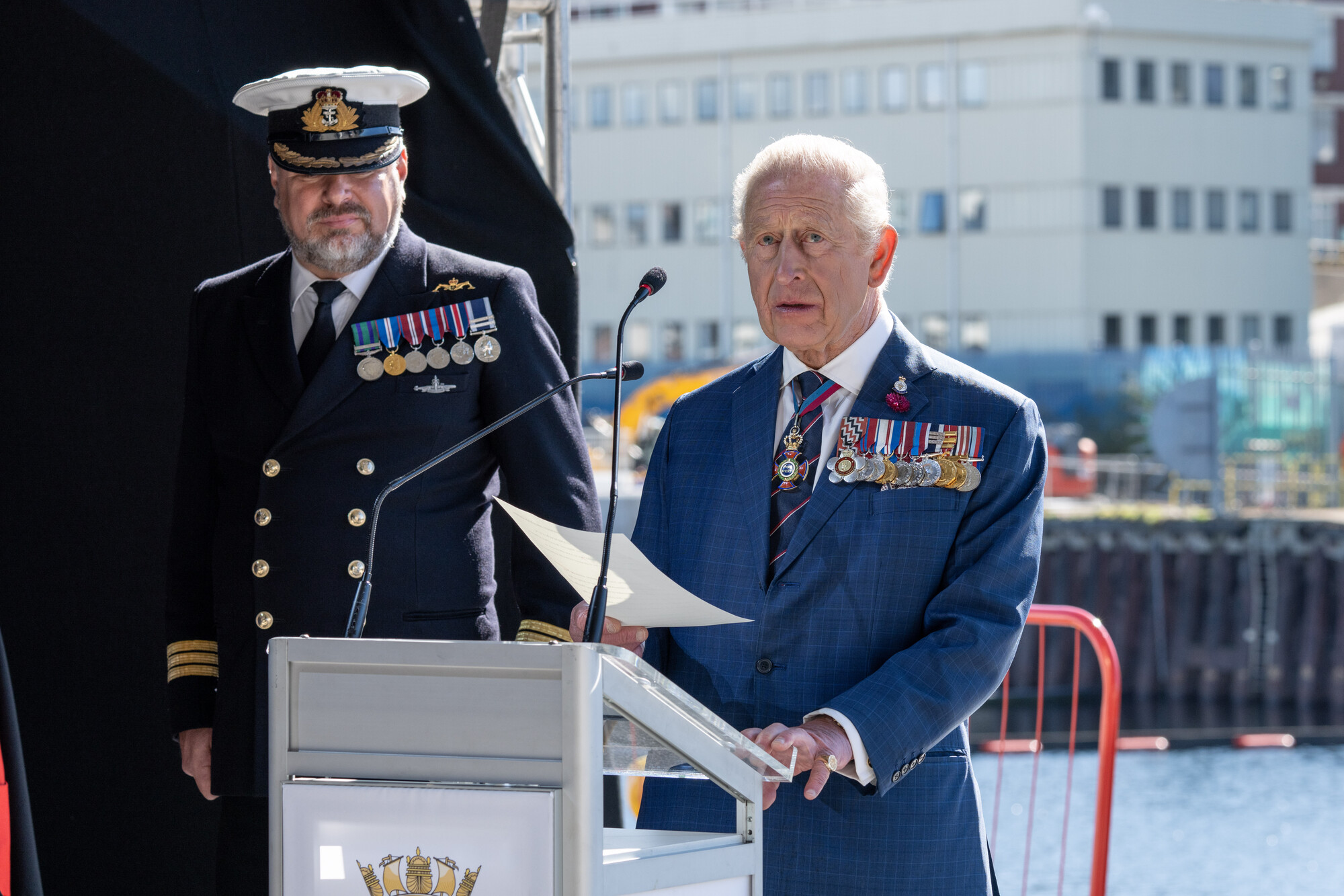 Image of HRH King Charles at HMS Agamemnon commissioning