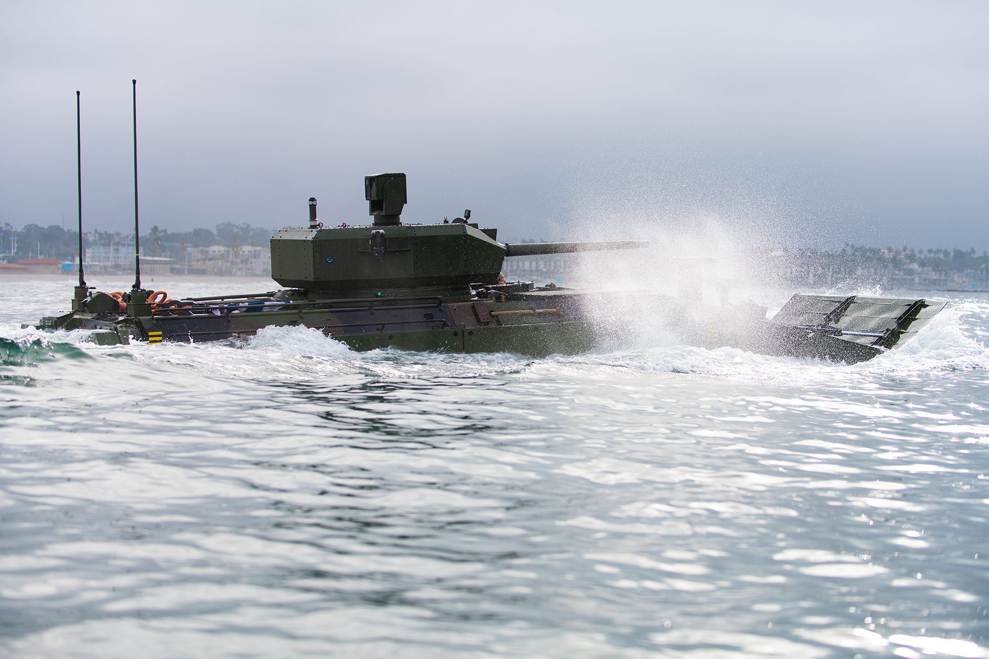 Amphibious Combat Vehicle 30mm variant submerged in the sea.