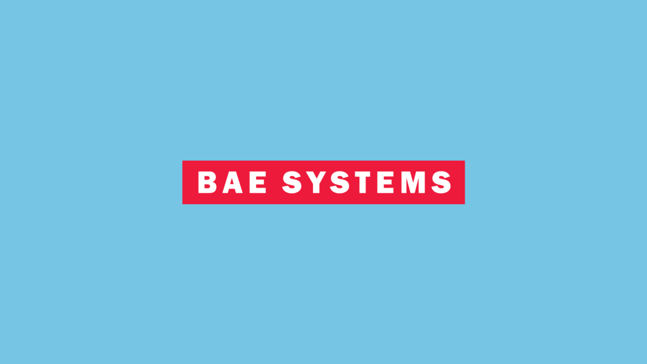 BAE Systems logo centered on a light blue background