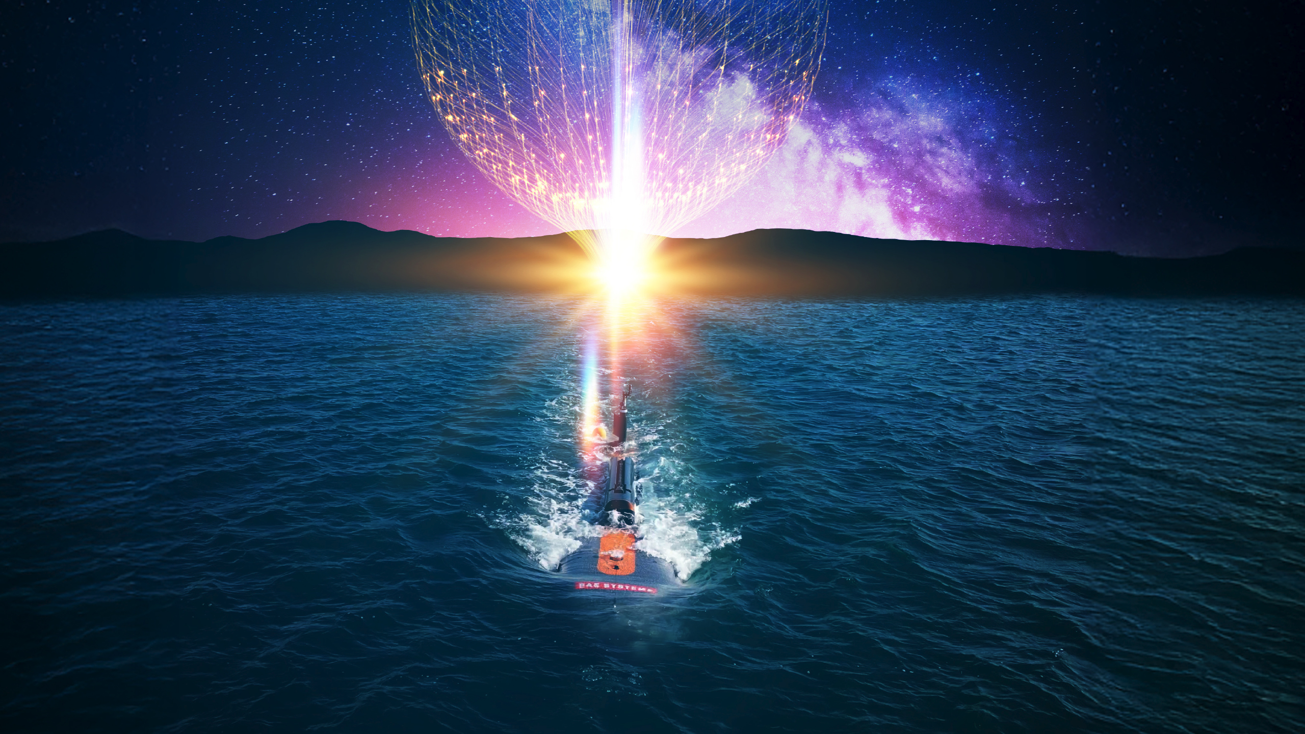 Abstract image of submarine starting to dive underwater