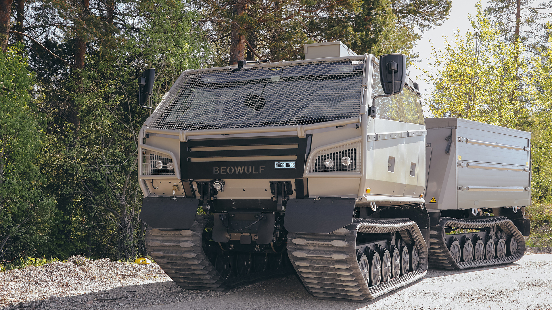 A Beowulf vehicle, facing front with most of the side visible