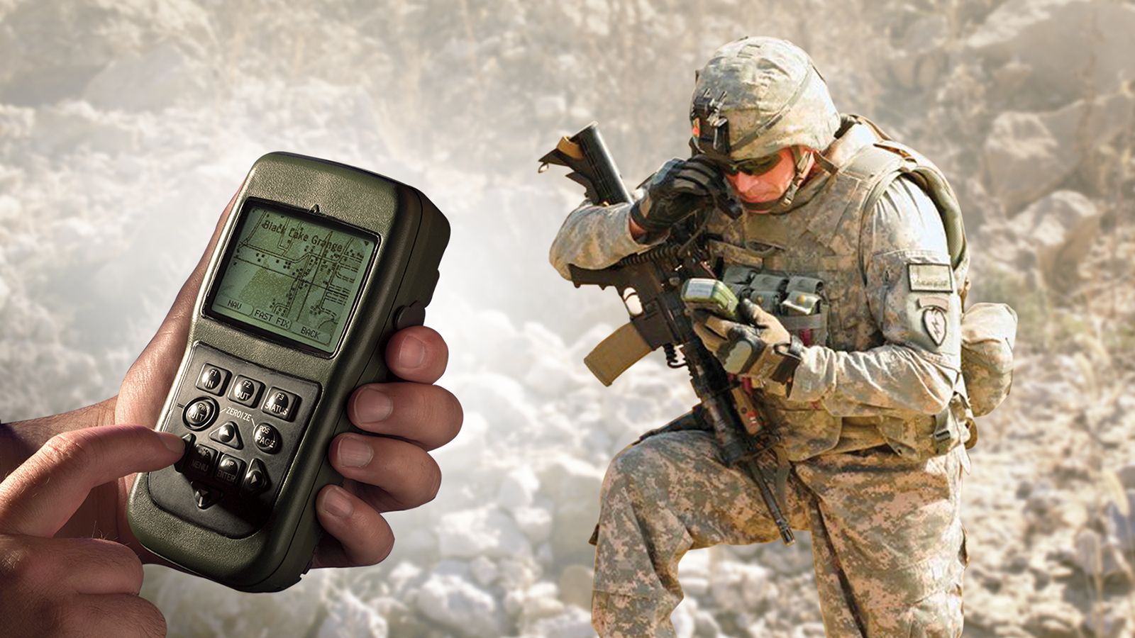 U.S. Army officer using the proven, reliable DAGR military SAASM-based GPS handheld receiver, a more secure and accurate step up from commercial GPS receivers.