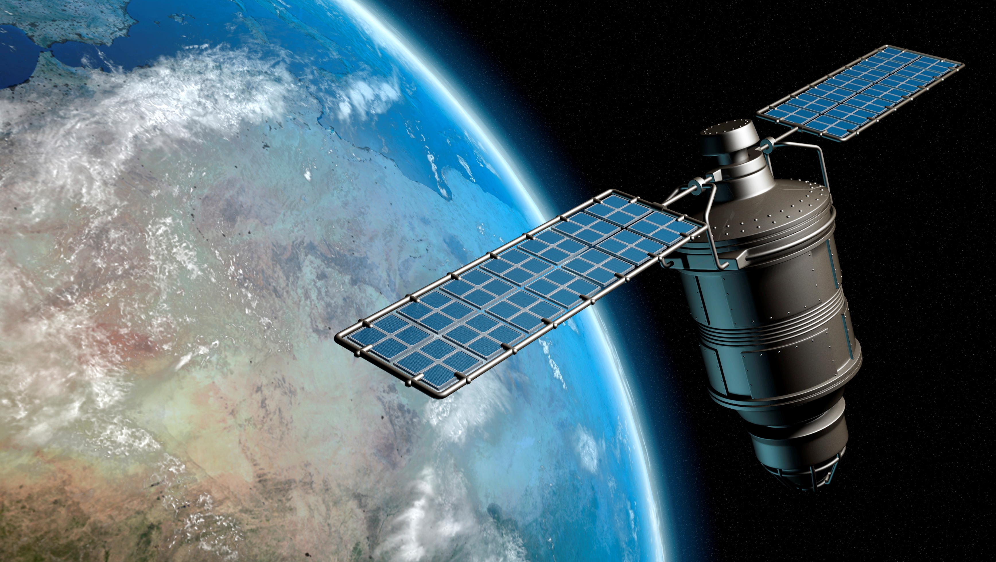 Data gathering satellite in orbit above Earth depicts BAE Systems’ Geospatial Intelligence capabilities to predict when and where threats will arise to inform prevention and response operations. 