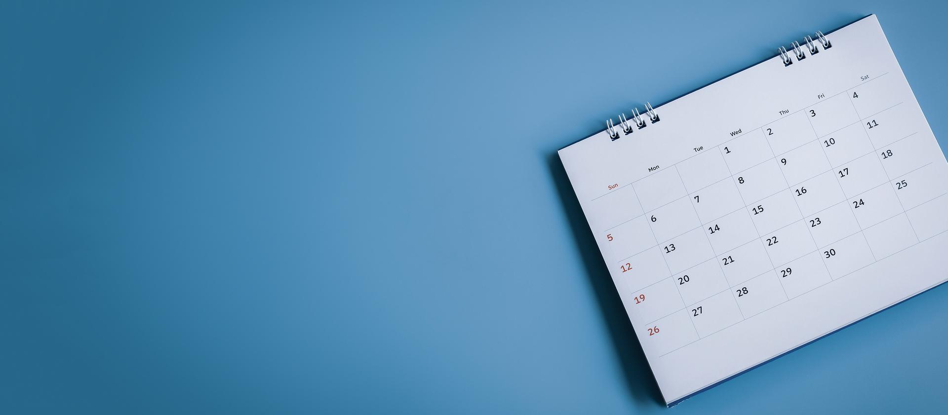 Calendar on blue background