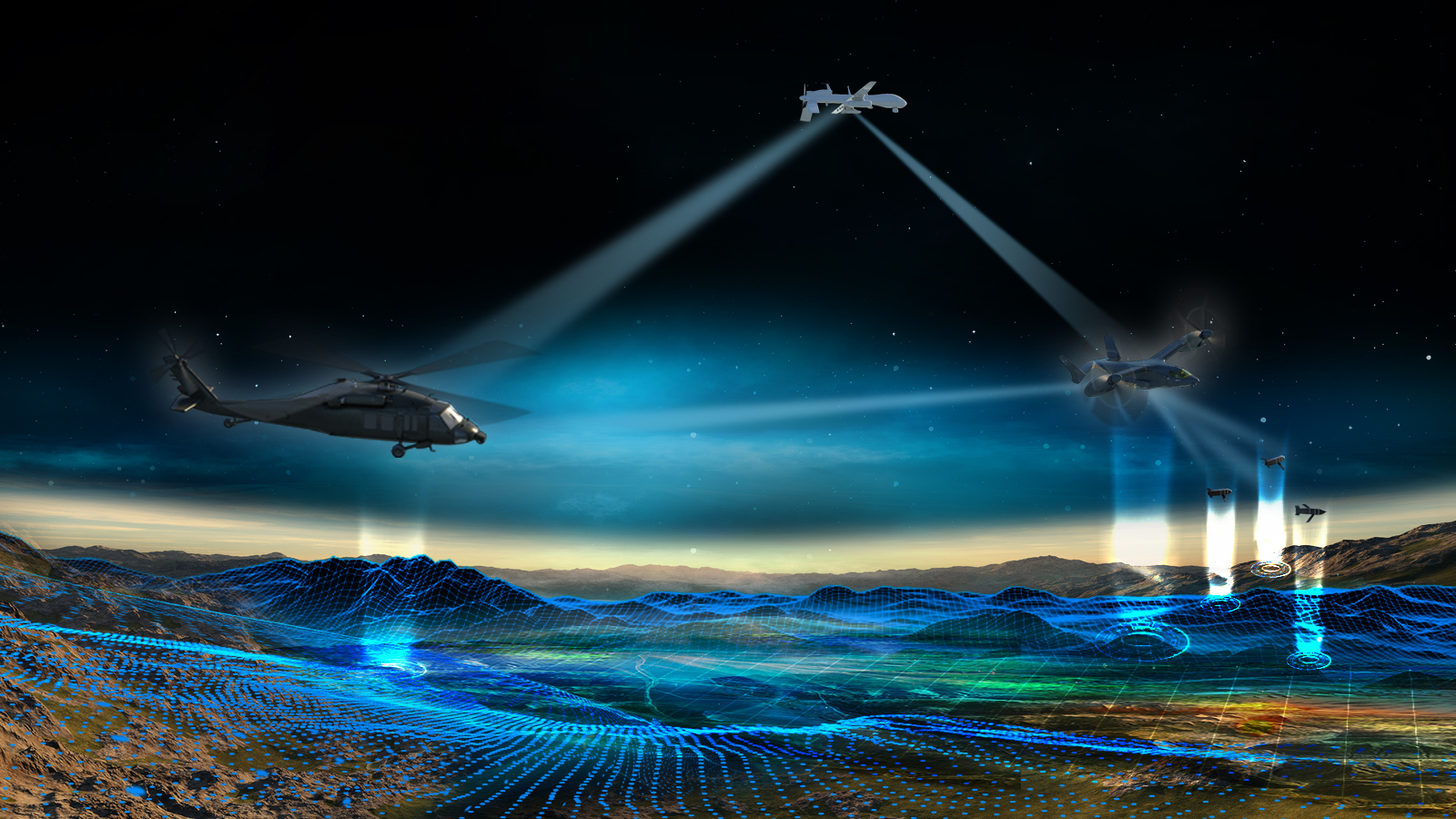 Illustration of how BAE Systems’ enhanced, networked CNI products make implementation of today’s AND tomorrow’s new vertical lift systems faster, more reliable, and more feasible.