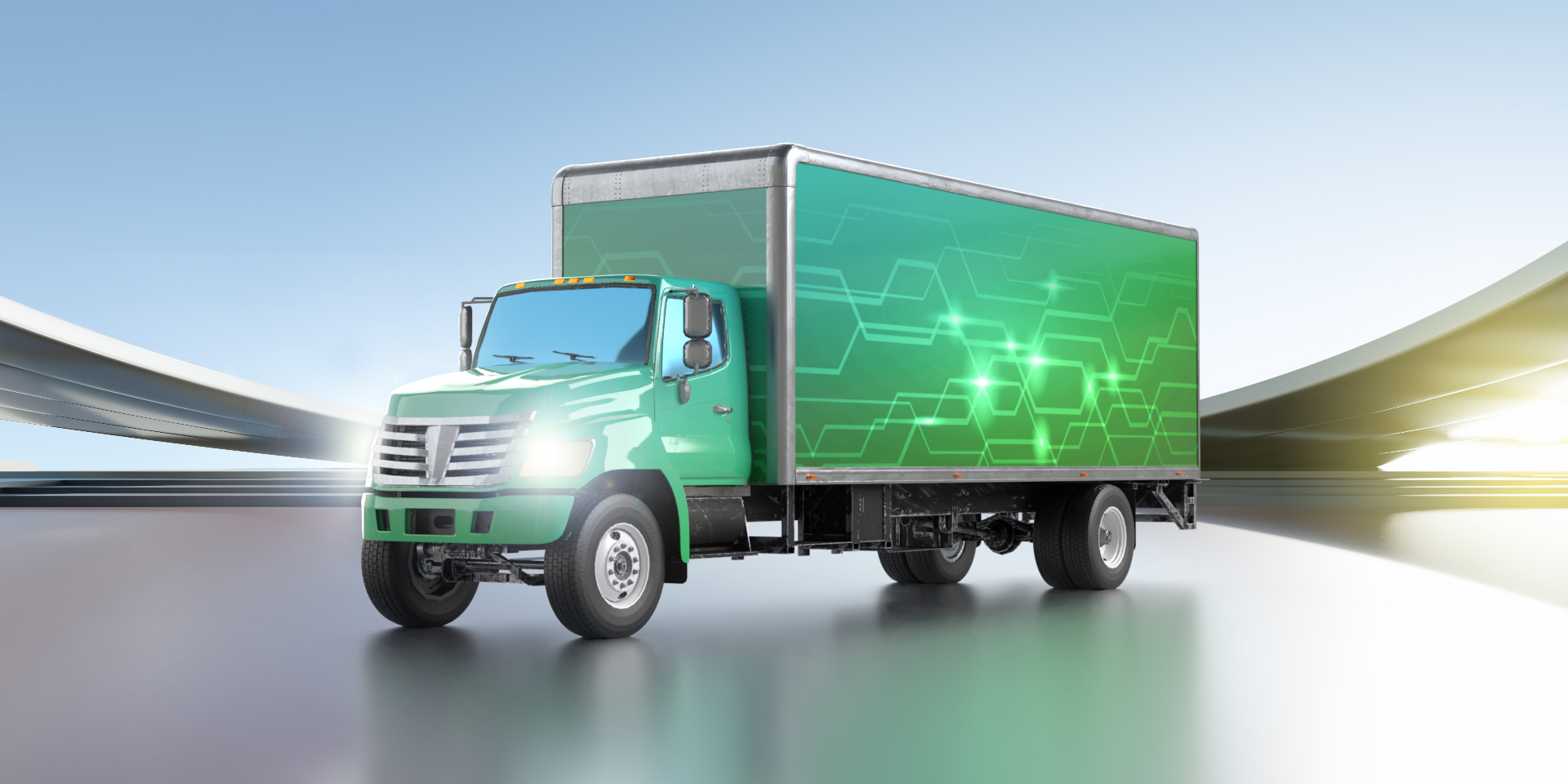 Illustration of an electrified commercial work truck to exemplify BAE Systems’ modular, scalable hybrid and fully electric architectures for heavy duty work trucks.