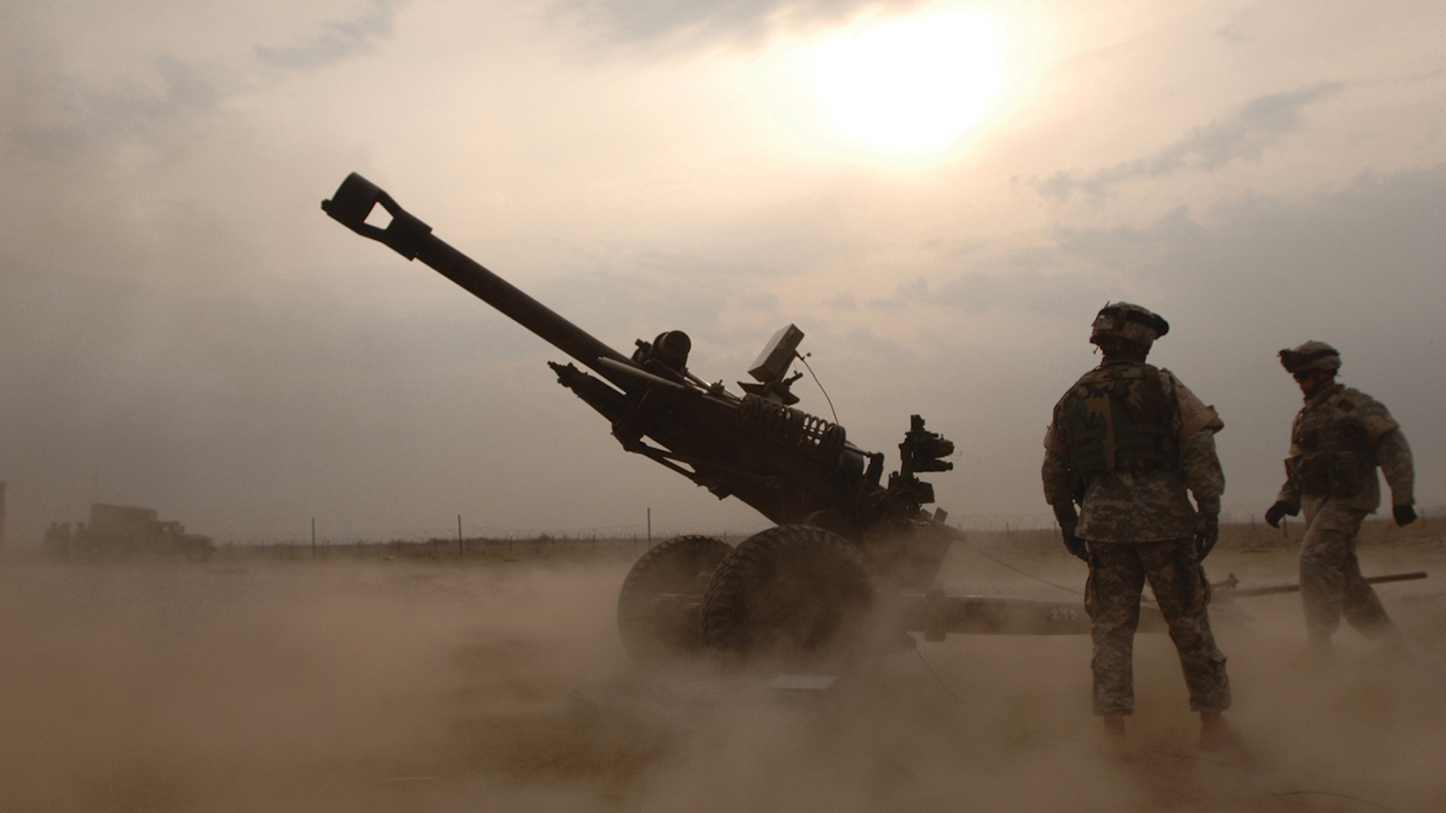 119mm Howitzer operated by two U.S. Army soldiers, one of the major weapons systems using the NavStorm + GPS receiver for precision-guided artillery and bombs.