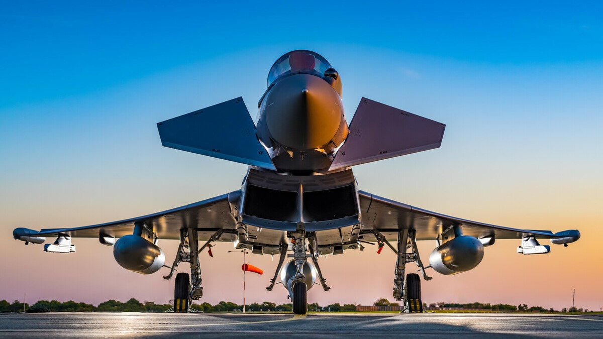 Eurofighter Typhoon at sunset on the runway