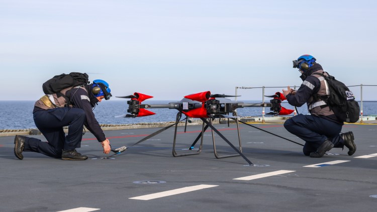 A fleet of all-electric Malloy Aeronautics T-150 uncrewed quadcopters will transport supplies between UK Carrier Strike Group ships when it deploys to the Indo-Pacific.