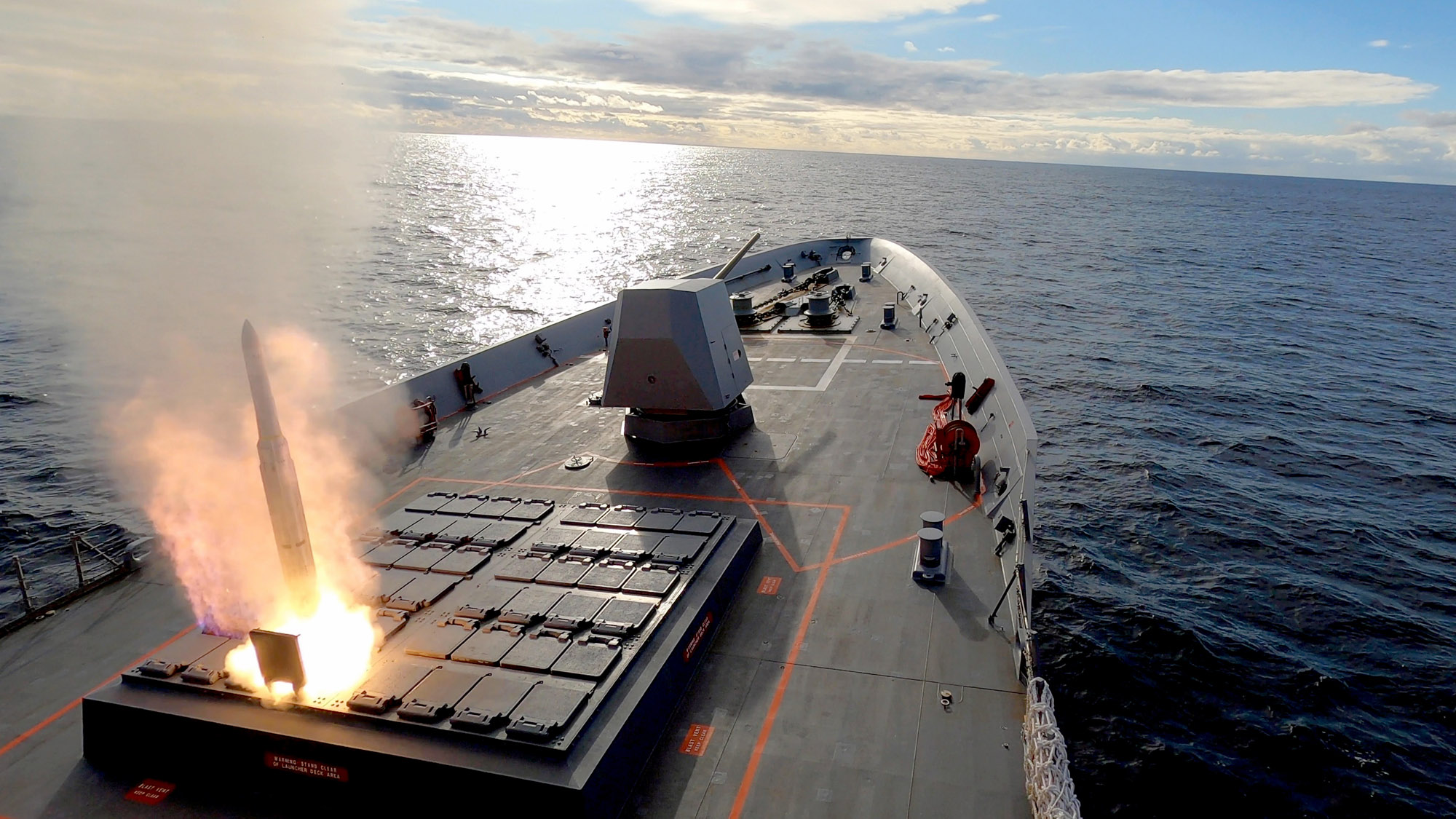 HMAS Brisbane launches an Evolved Sea Sparrow Missile
