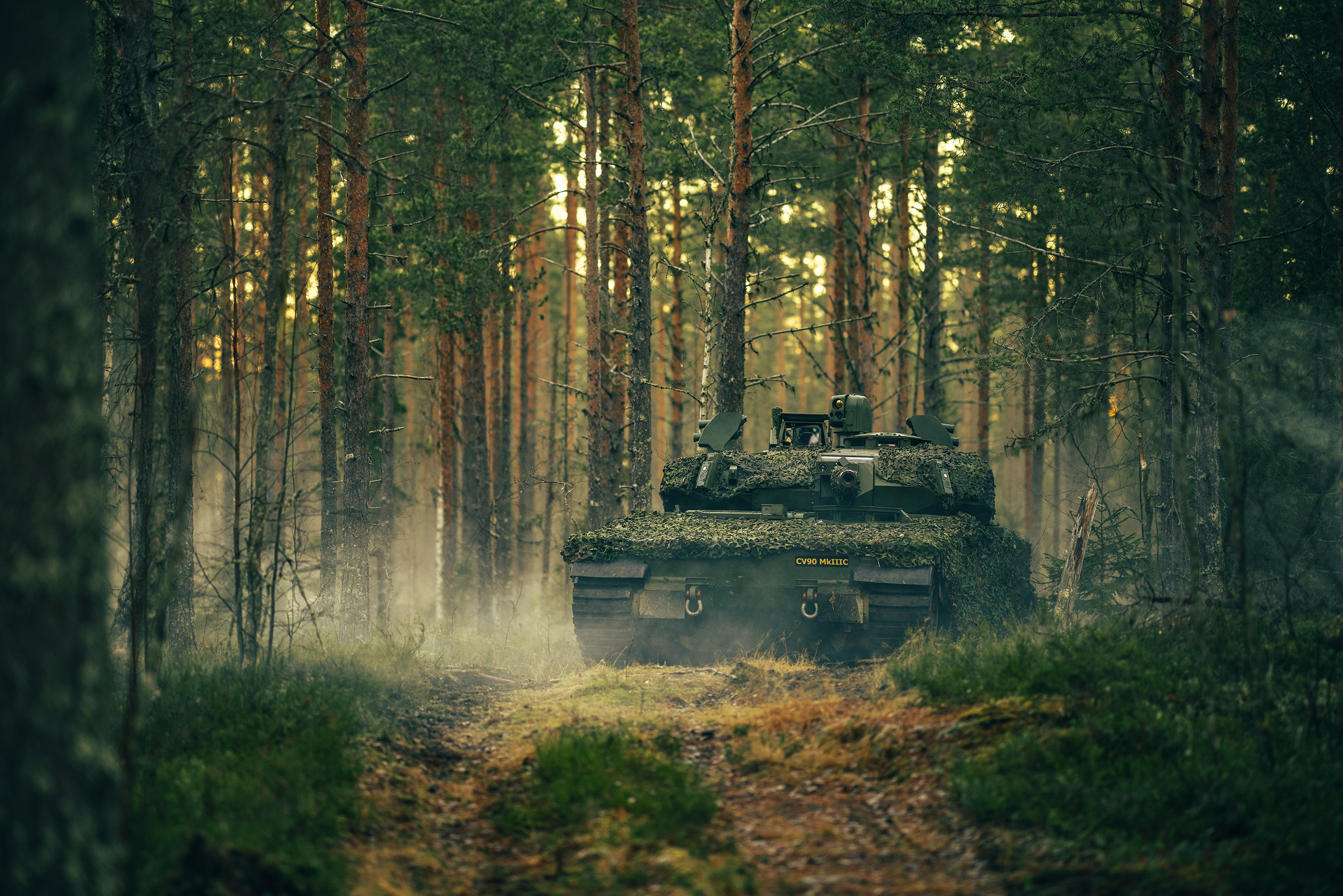 CV90 in a forest